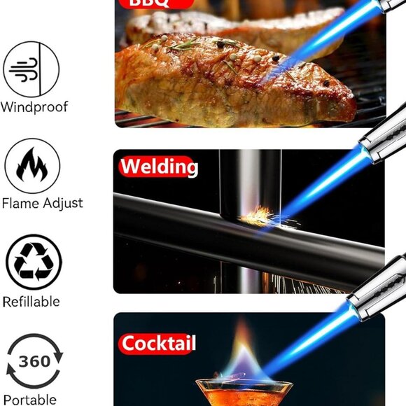 Butane Torch Lighter, Fire Dab Torch Lighters Butane Refillable, Windproof Blue - Picture 3 of 7